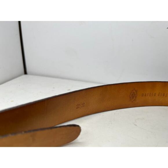 Martin Dingman Brown Leather Belt 90/36 Italian Calfskin Handmade Basket Grain - Picture 4 of 4